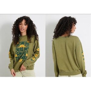 PacSun Sunflower Crew Neck Medium M Oversized Green Sweatshirt OS NWT CuteSaying